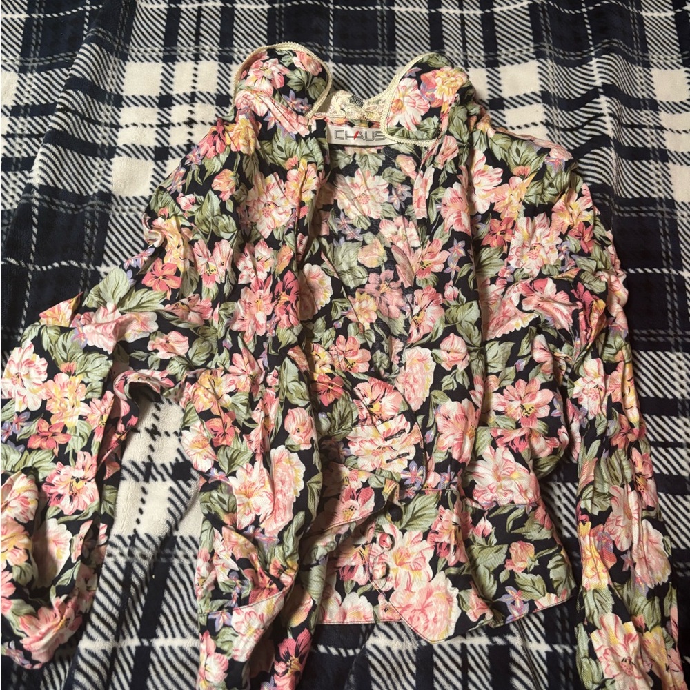 Chaus Pink and Green Floral Blouse